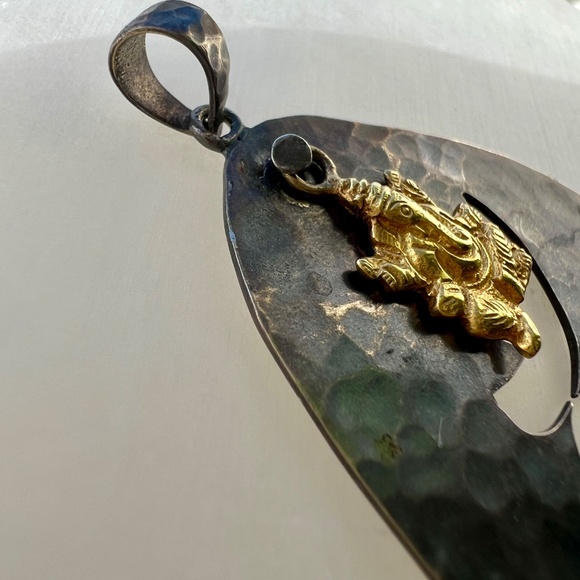 Vintage Sterling Silver & 18K Gold Om Ganesh Pendant India Artisan Jewelry - Picture 12 of 15